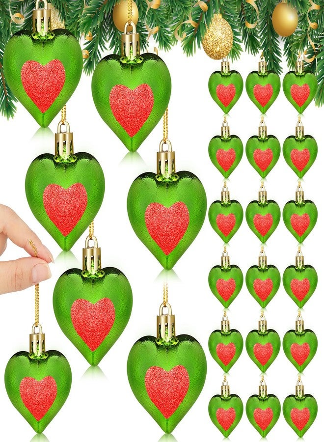 Lunmon 24 Pcs Lime Green Christmas Heart Ornaments 1.8 Inch Heart Shaped Hanging Ornaments for Christmas Tree Anniversary Wedding Party Decoration(Classic) - Image 1